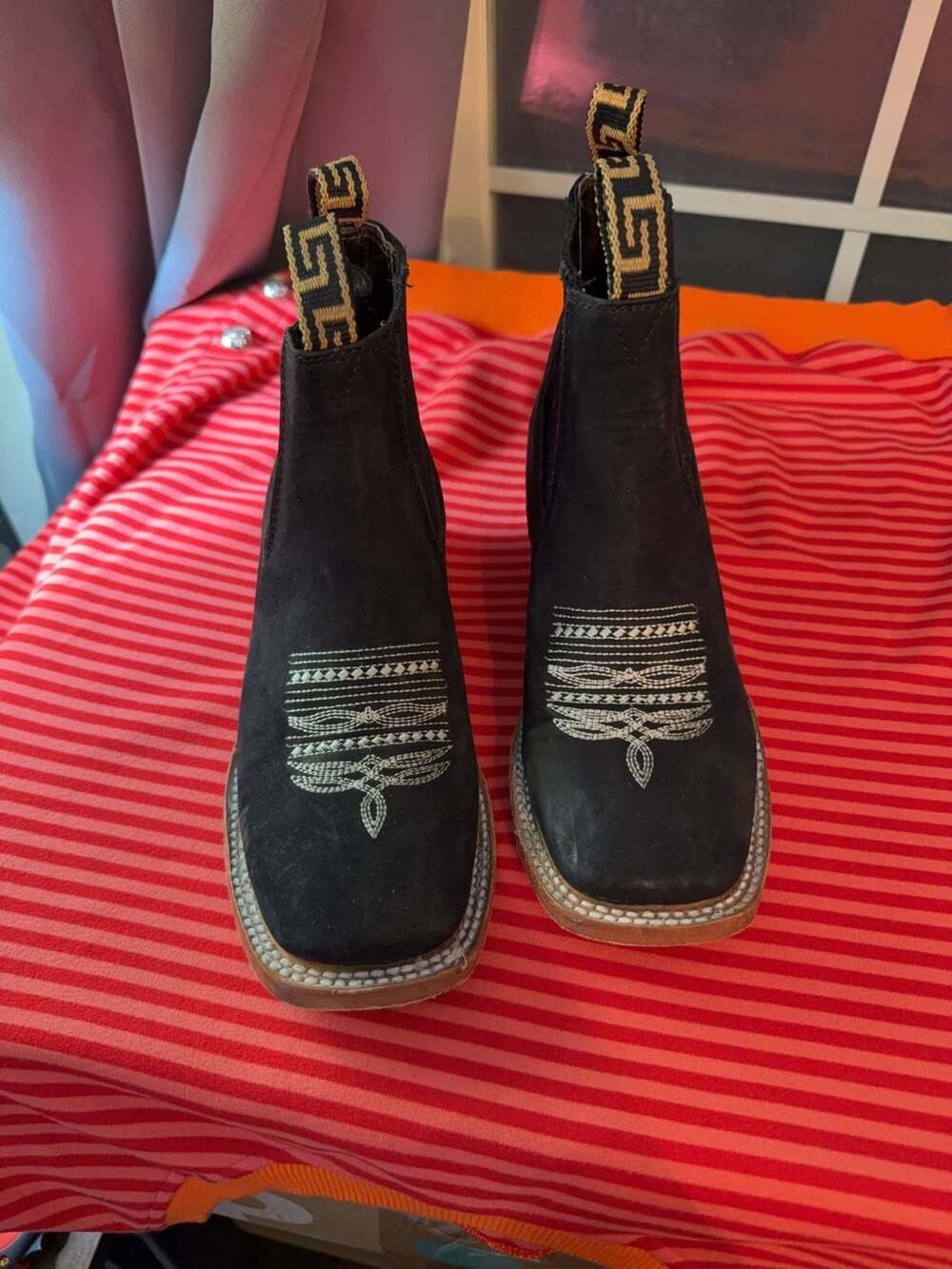 Cuadra Black Suede Square Toe Chelsea Boots